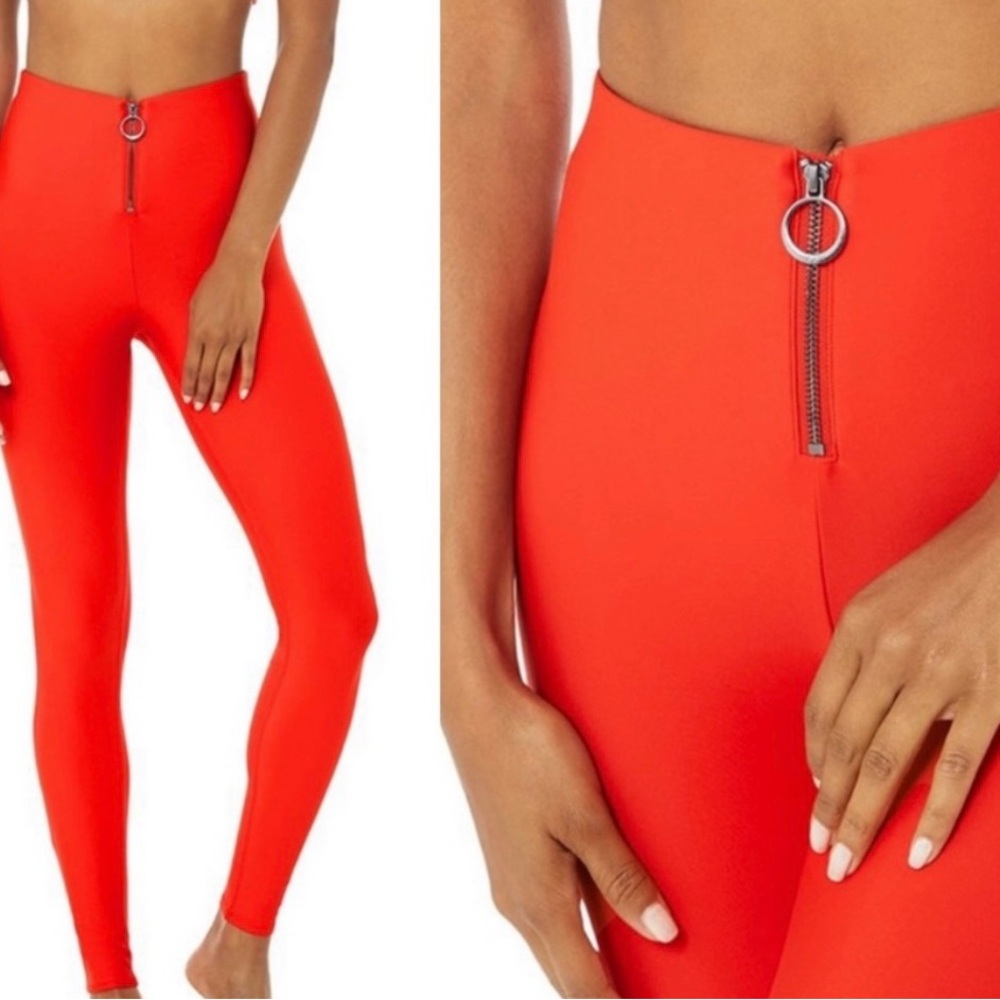 ALO Women's Red High-Waisted Zipper Leggings